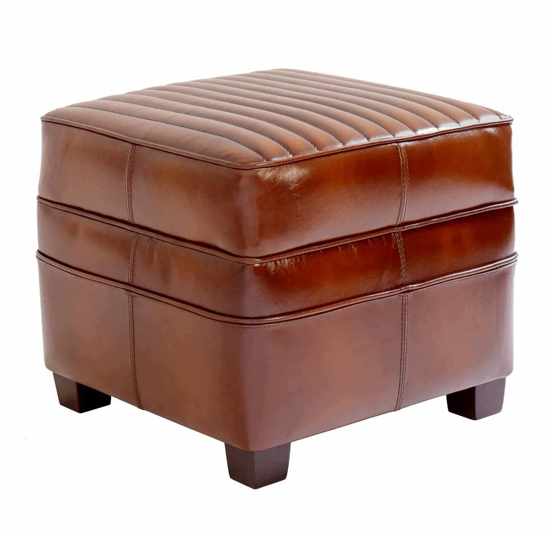 Pouf Nogent carré Sport cuir marron
